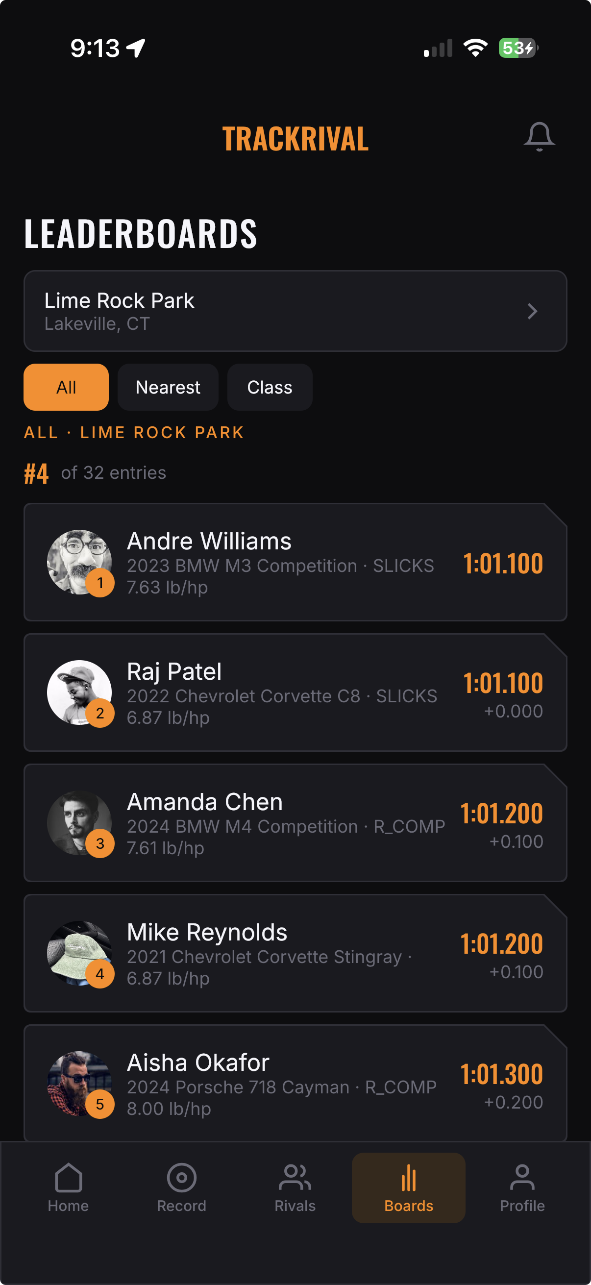 Leaderboards screen
